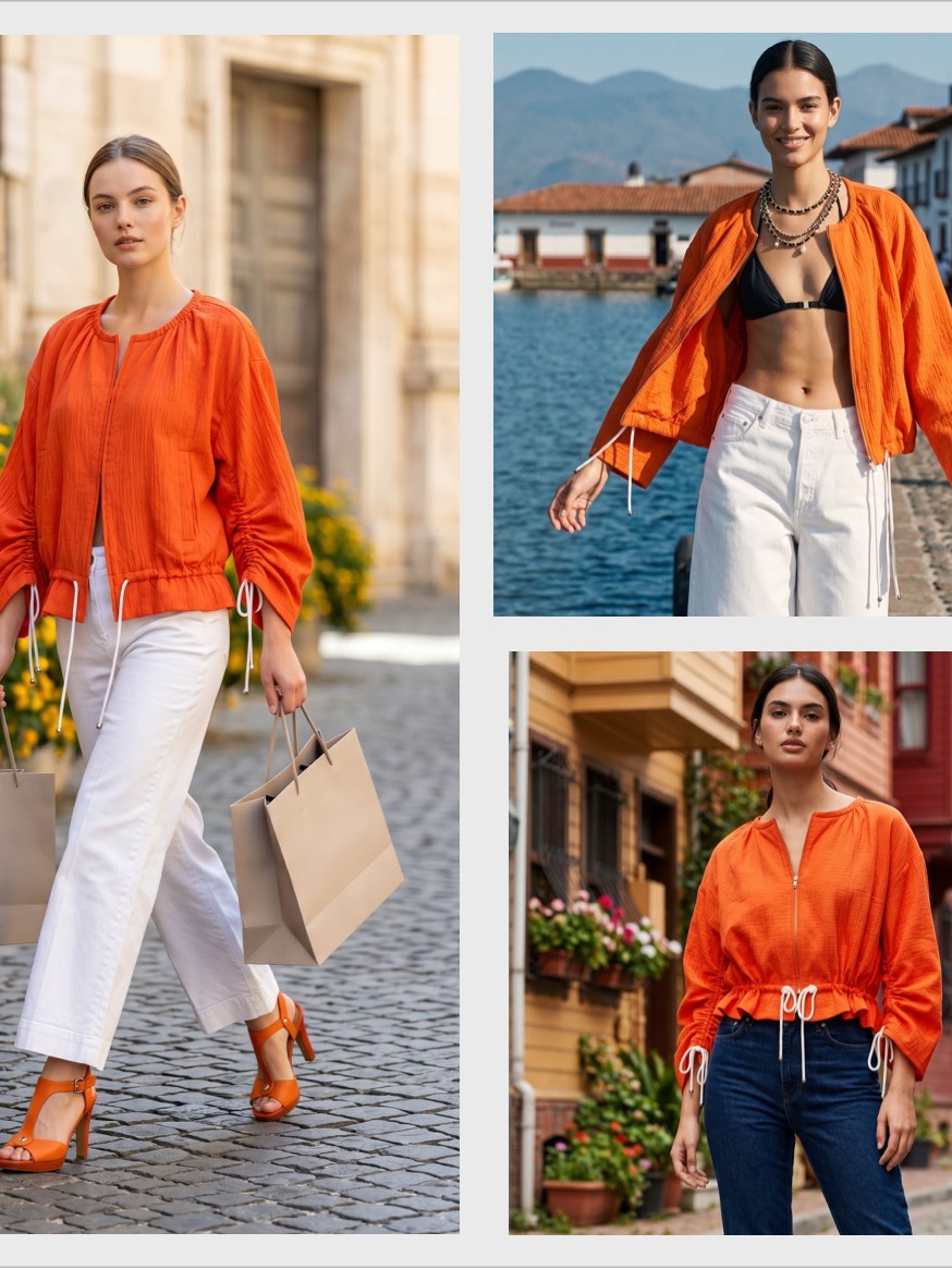 Anthropologie Bright Orange Drawstring Bomber Jacket